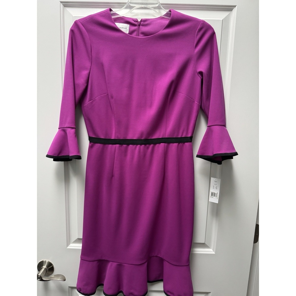 Donna Morgan‎ Orchid Pink Bell Sleeve Sheath Dress Size 14 Flounce Hem Ruffle